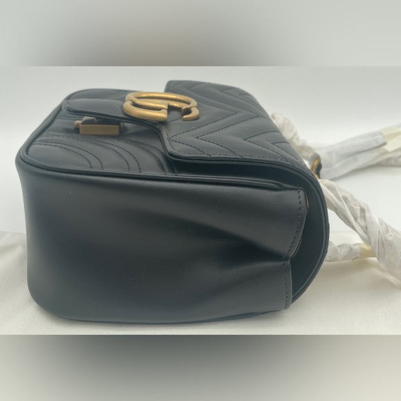 NEW! GUCCI BLACK GOLD MARMONT LEATHER CROSSBODY SHOULDER BAG PUSE AUTHENTIC - Picture 9 of 16